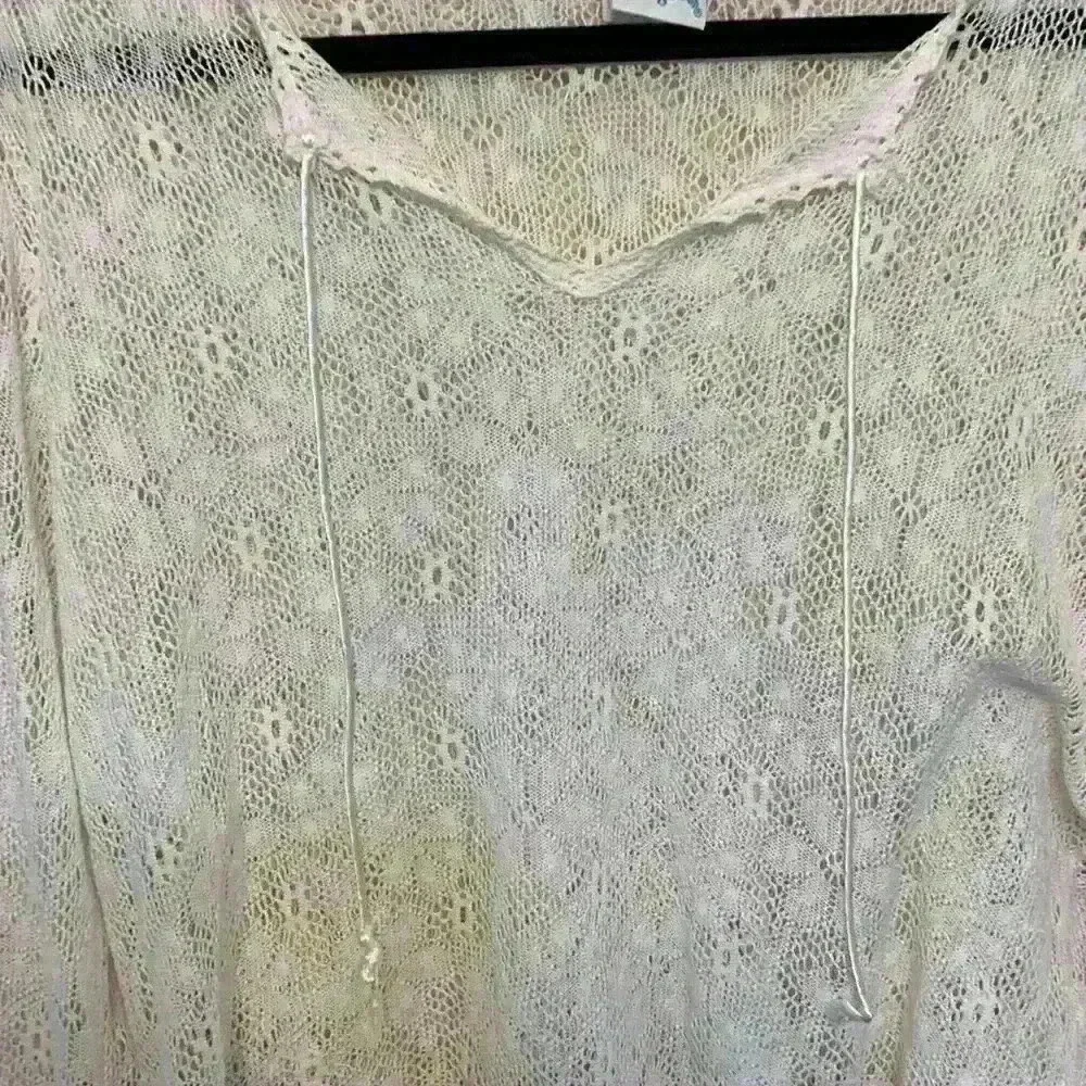 Angel Tattoo white lace long sleeve sz L 90s vintage moto hippie grunge preppy